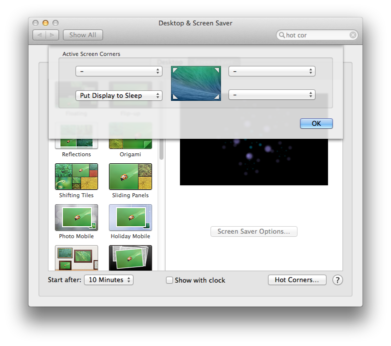 Hot Corners in OS X 10.9