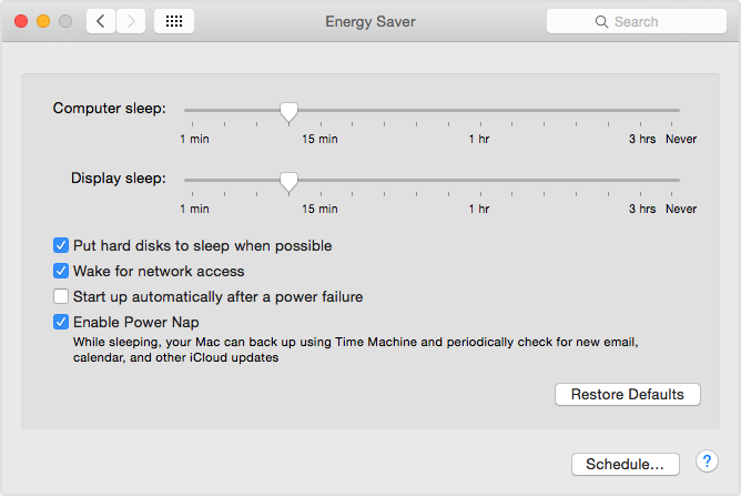 Screenshot of the Power Nap on macOS Mojave