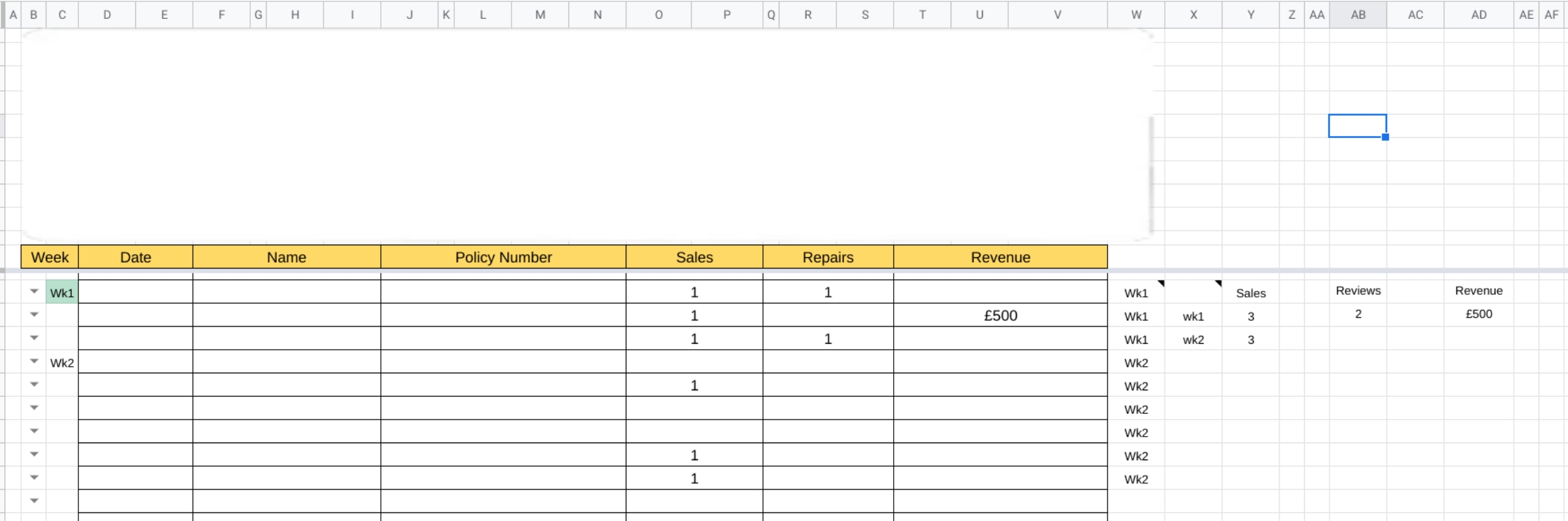 Image of sample spreadsheet