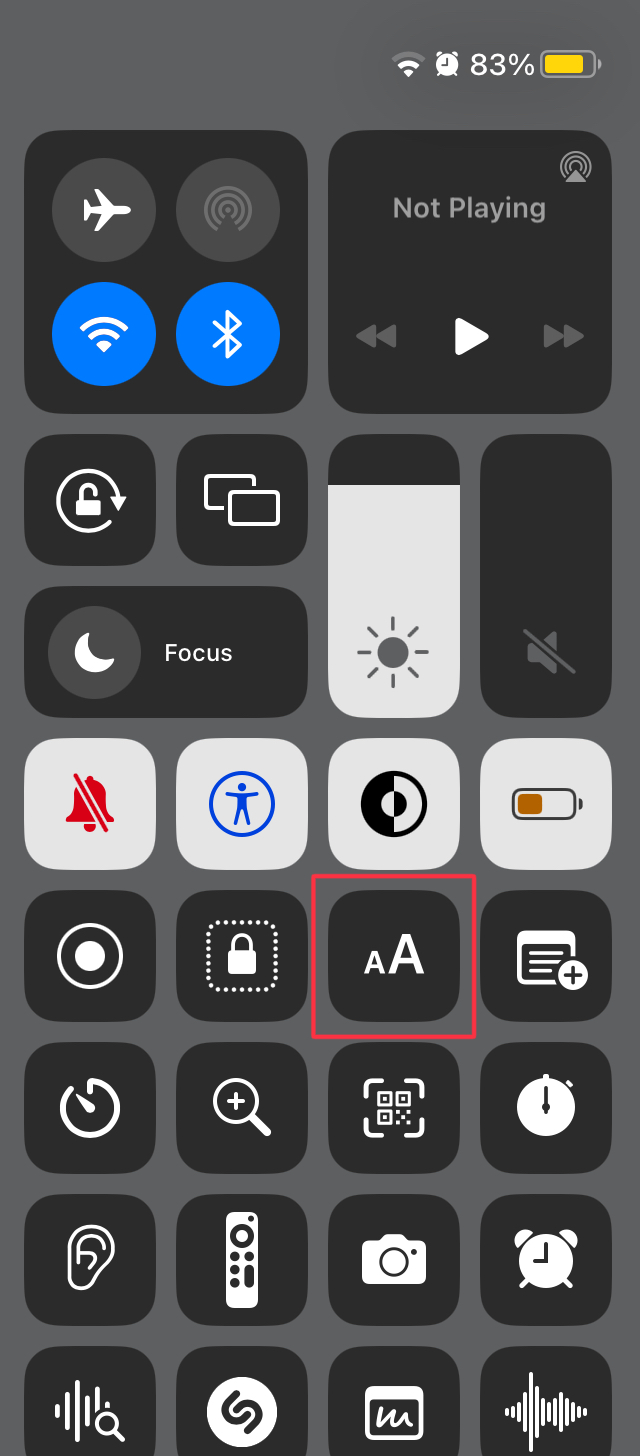 Screenshot of the iPhone's Control Center