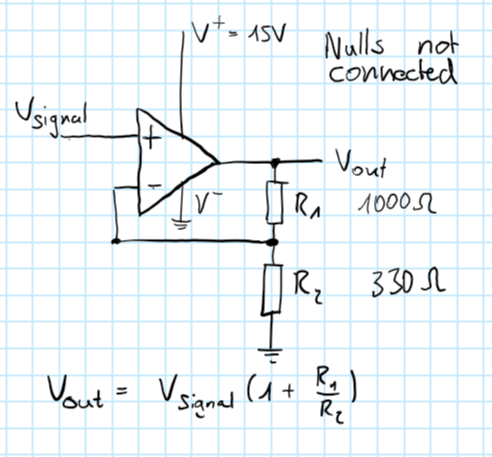 only using a gain of 4 right now for testing purposes. also I can easily increase the V+ with the power supply