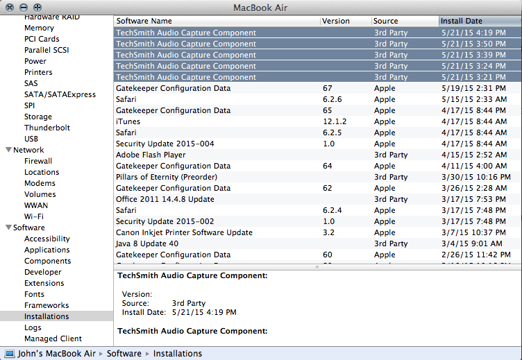 System Report Installations