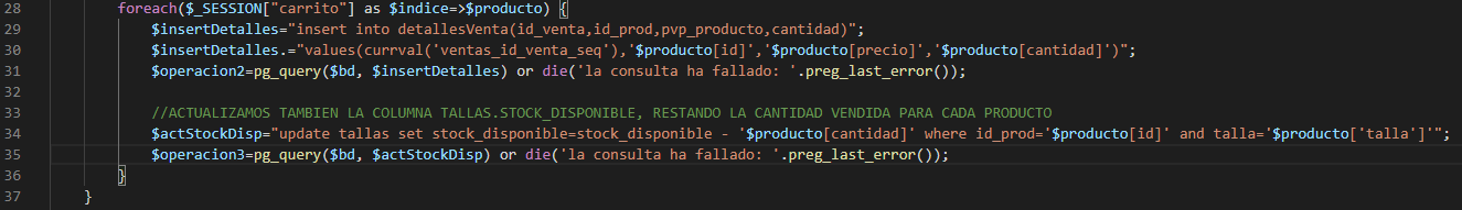 Código sentencia SQL en PHP: