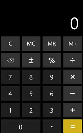 Windows Phone 7 Calculator in Portrait view