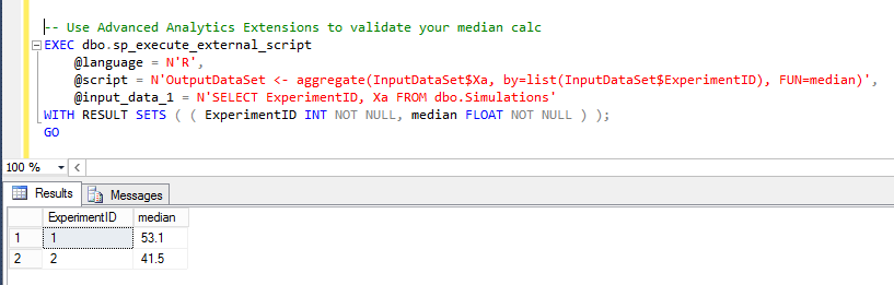 Using R to run a median calc in SQL Server