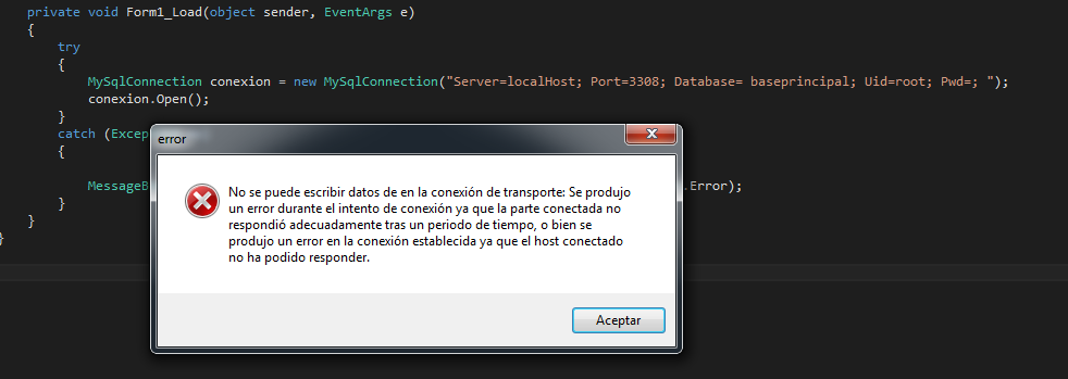 Mediante localhost y genera el mismo error el ambas pares