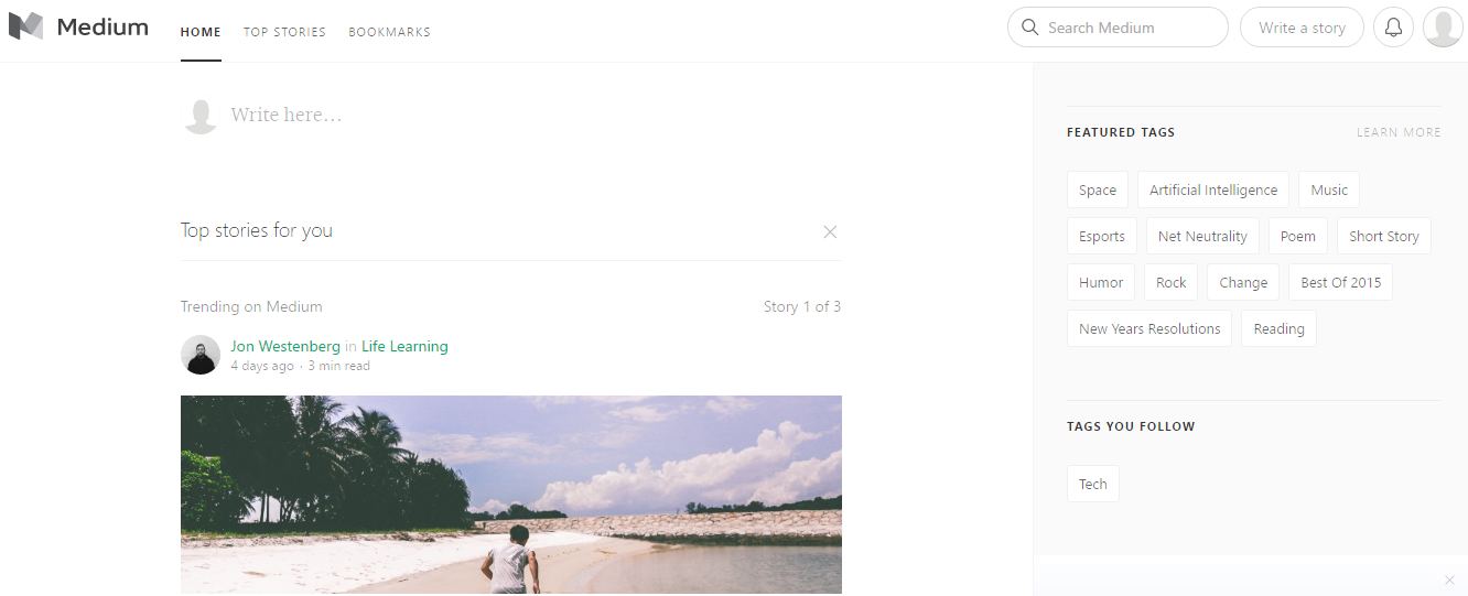 Medium's homepage