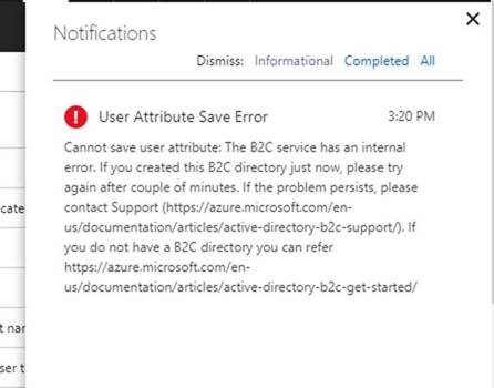 Azure portal error message