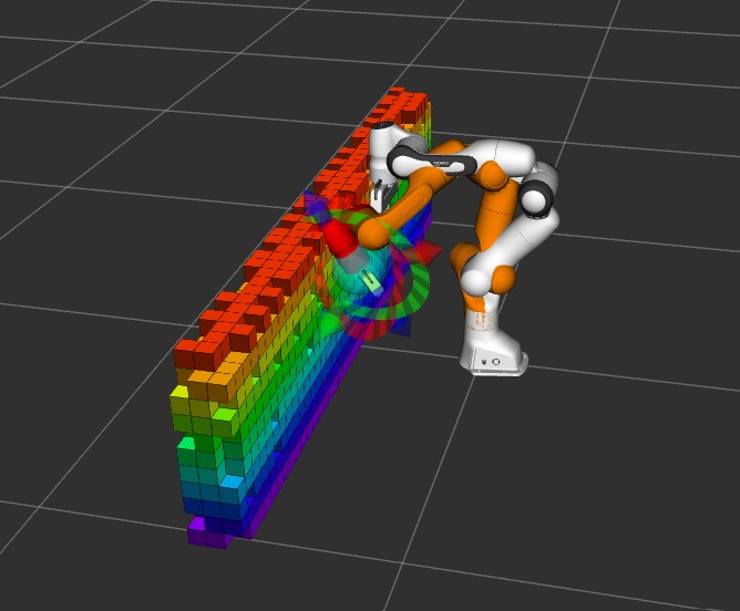 The collision object successfully loaded in RViz and the panda link colliding with it.