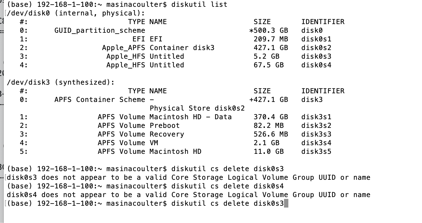 list from disk utility