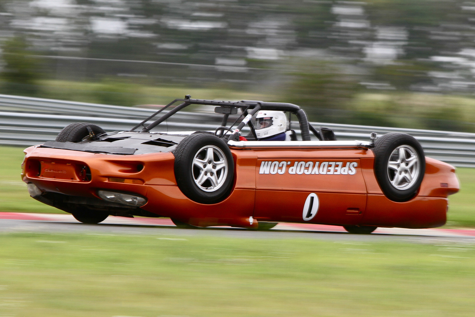 Speedy Cop's upside down Camaro race car