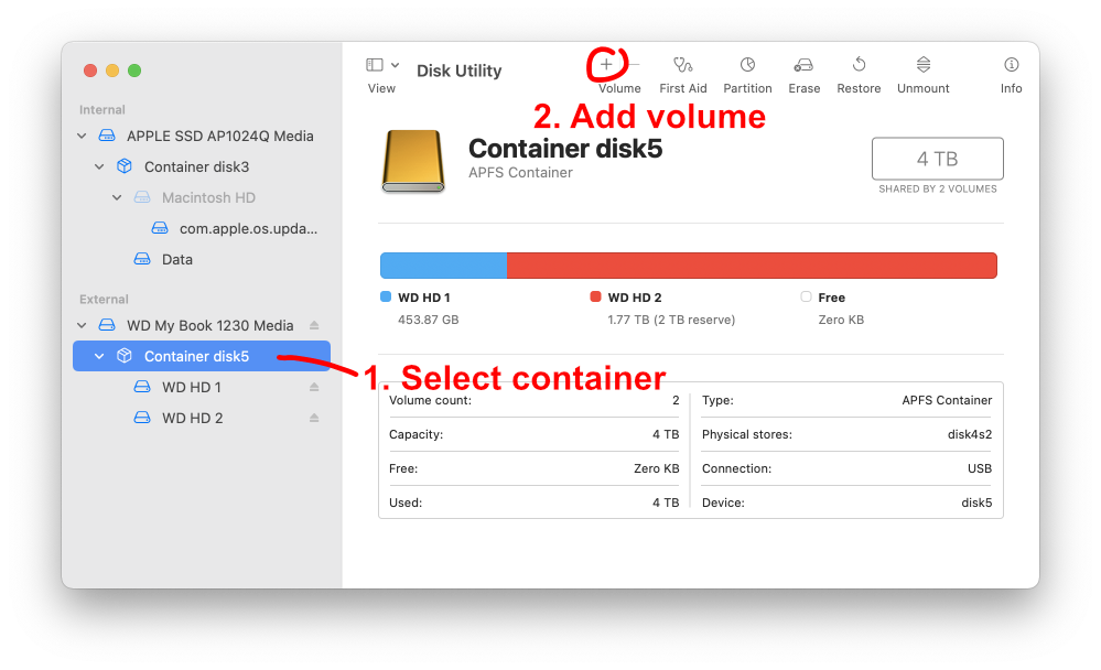 Add volume in Disk Utility