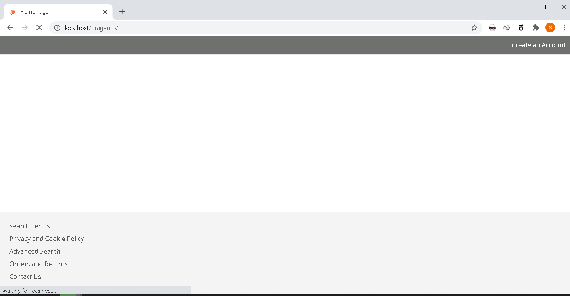 Localhost Magento page