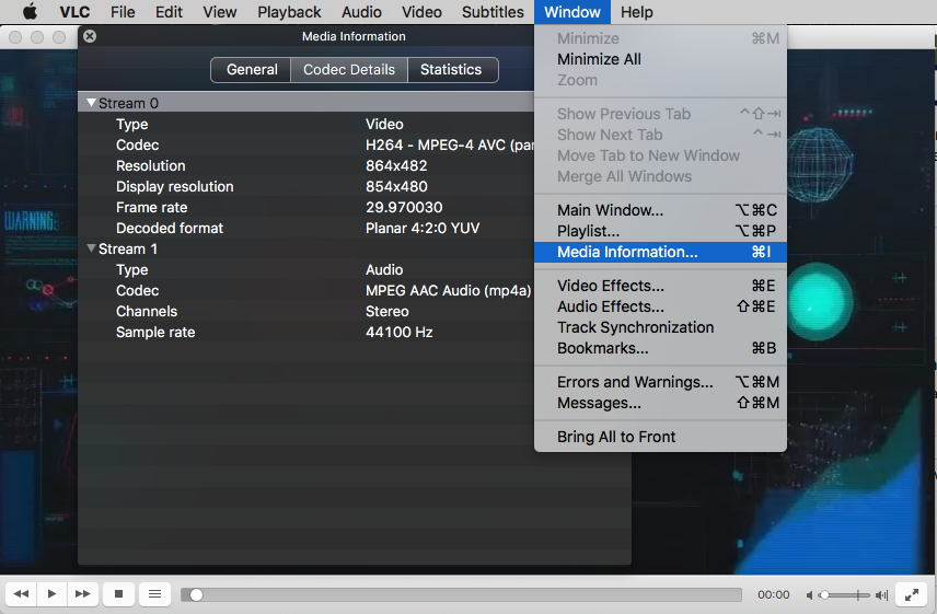 VLC's Media Information of an MP4 Video