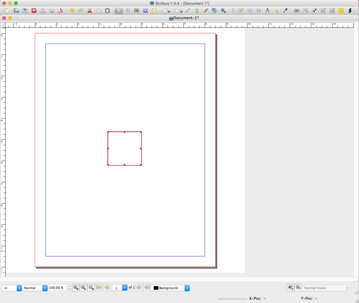 Scribus screenshot with a basic square on it