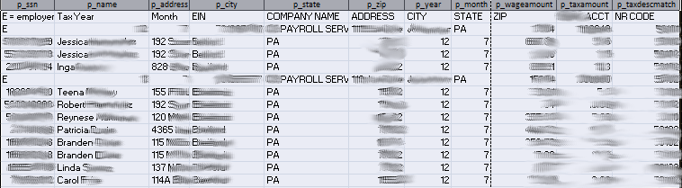 The sample working query output