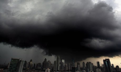 Black clouds over skyline