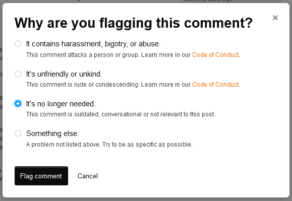 This comment is outdated, conversational or not relevant to the post