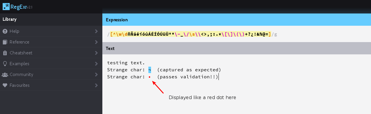 Testing regular expression on Regexr