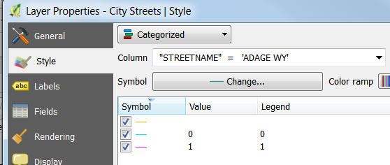 Image showing the Layer Properties window and the values