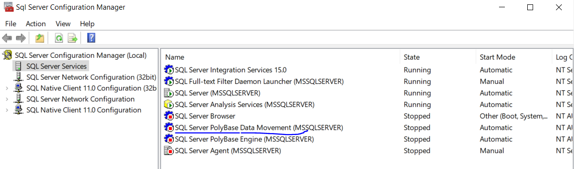 Stop Polybase Service in sql server configuration manager