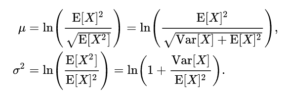 formulas to get underlying RV for a lognormal