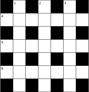 a 7-by-7 highly symmetric crossword grid with three across and three down lights, each of length 7, intersecting in all even-numbered positions; all odd-numbered positions are unchecked