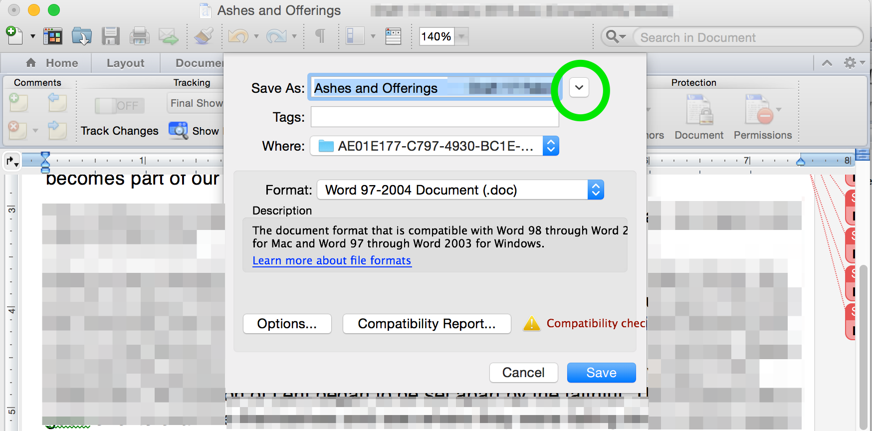 Initial 'Save As' dialog in Word 2011