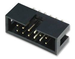 2×5-pin IDC header (box-shape shroud? with pins poking up internally) showing two rectangular gaps on the side