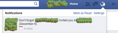 Facebook notification: Don't forget ... invited you to ...