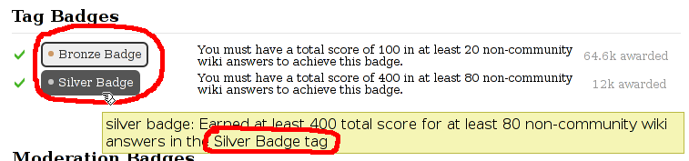 screenshot showing I earned a badge in the Silver Badge tag