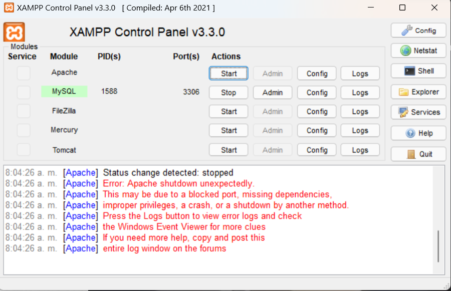 Error Xampp