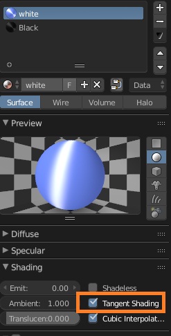 screenshot of tangent shading checked