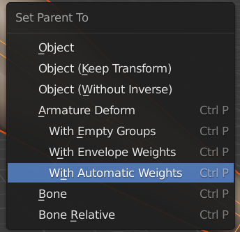 Parent menu showing automatic weights highlighted