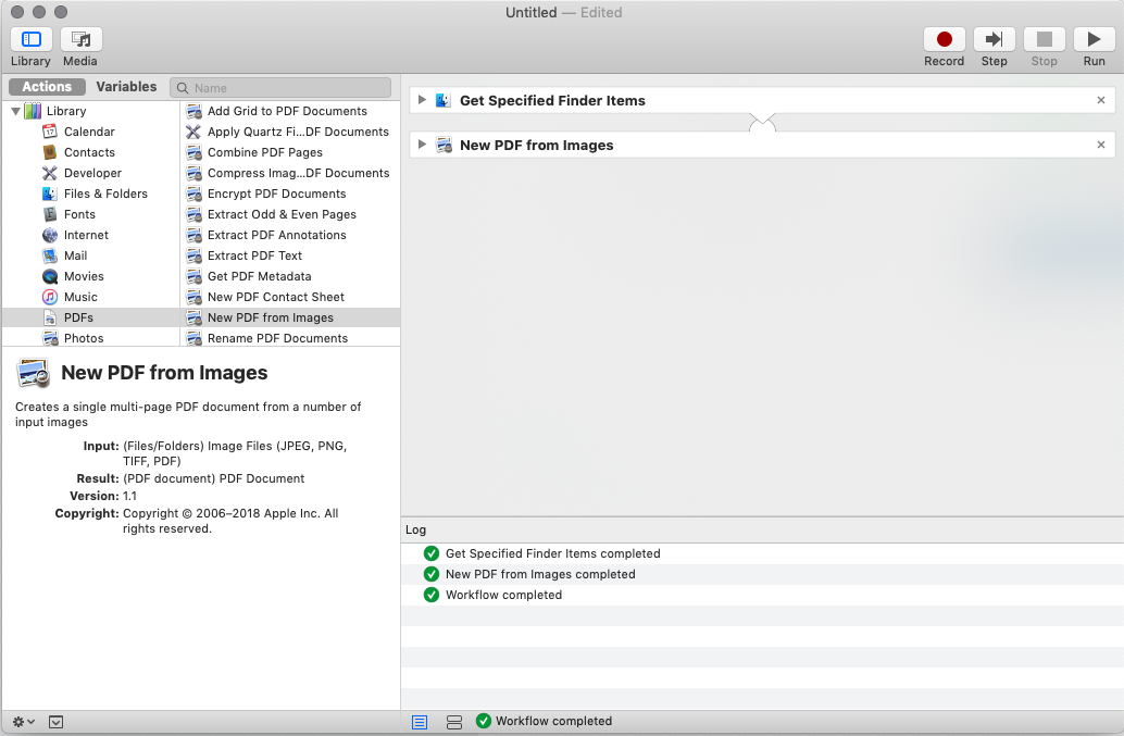 PDF from images automator workflow