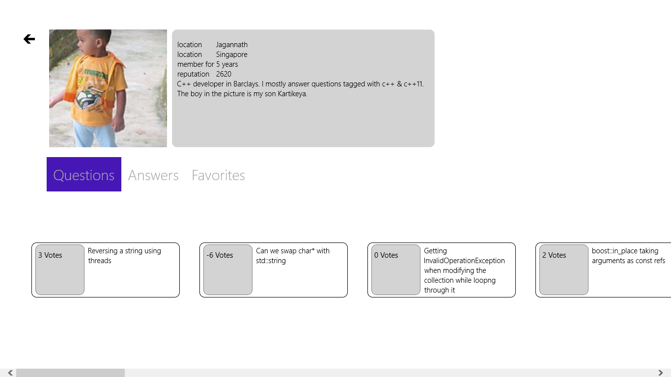 User Profile page