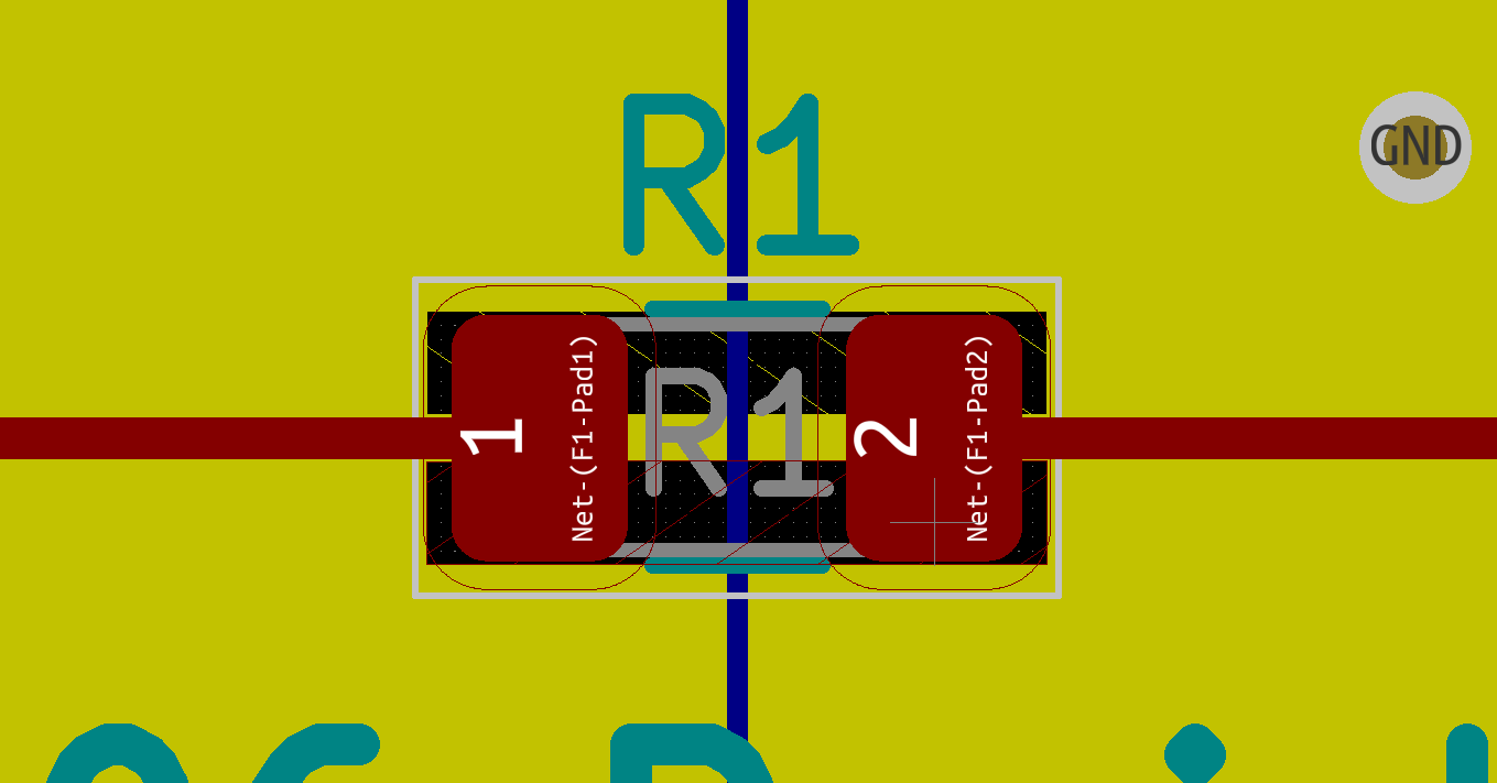 resistor footprint, with ground plane partially removed