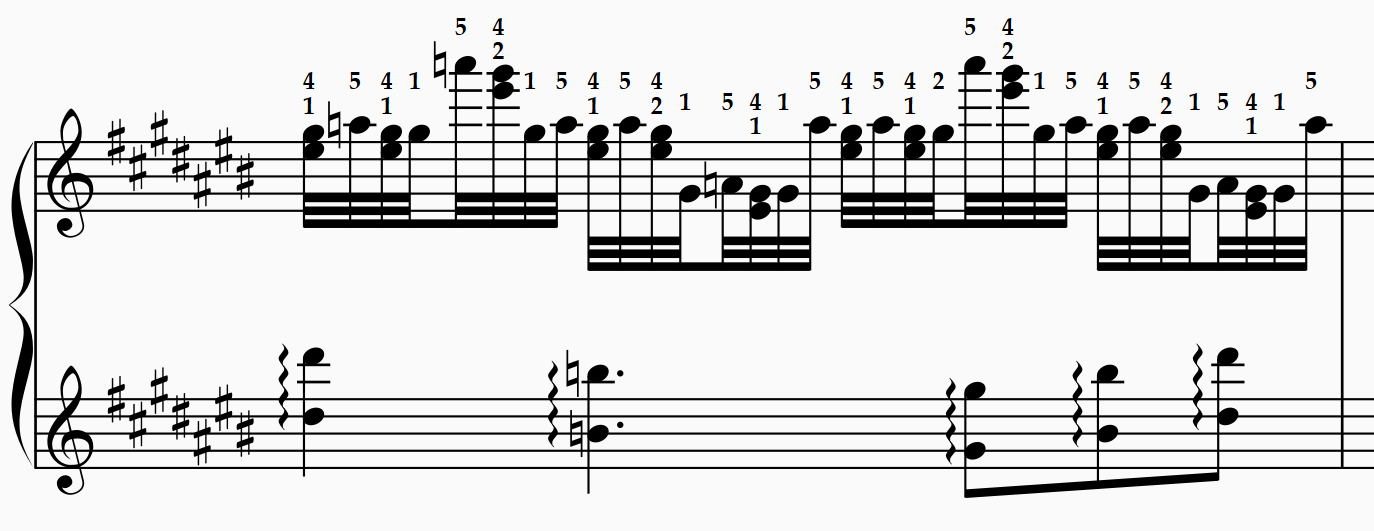 Same as image 2 above, but with all the right hand fingerings meticulously written out