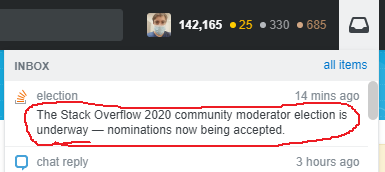 inbox message about election that is underway