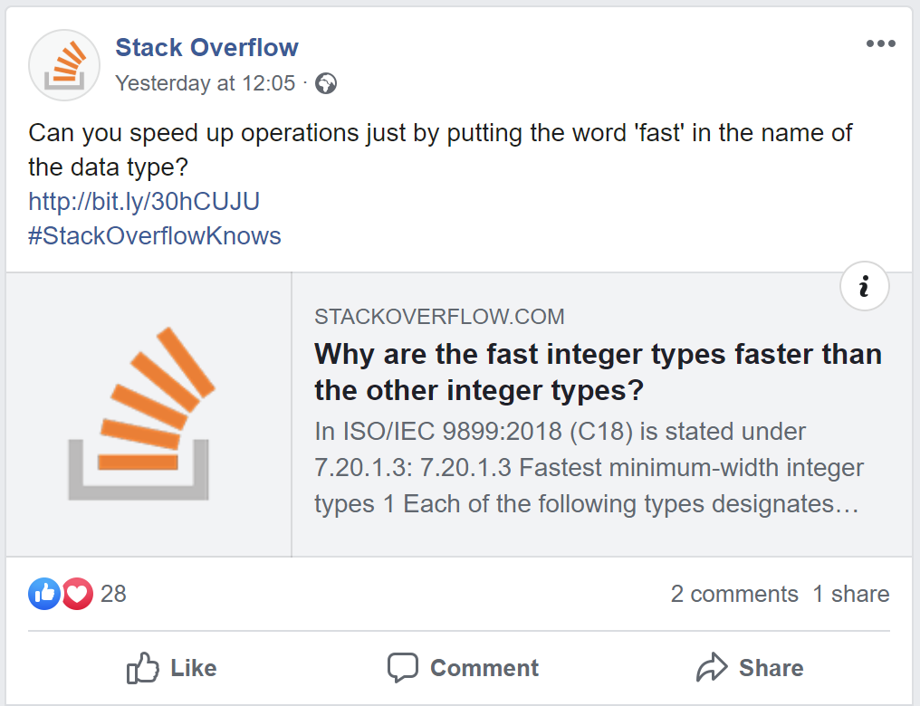 Screenshot of Stack Overflow question shared on Facebook