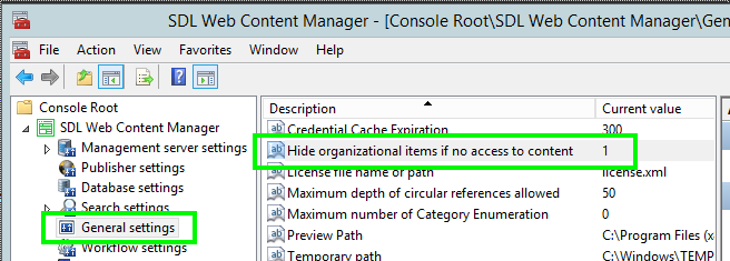 Tridion MMC snap-in. Hide organizational items if no access to content setting