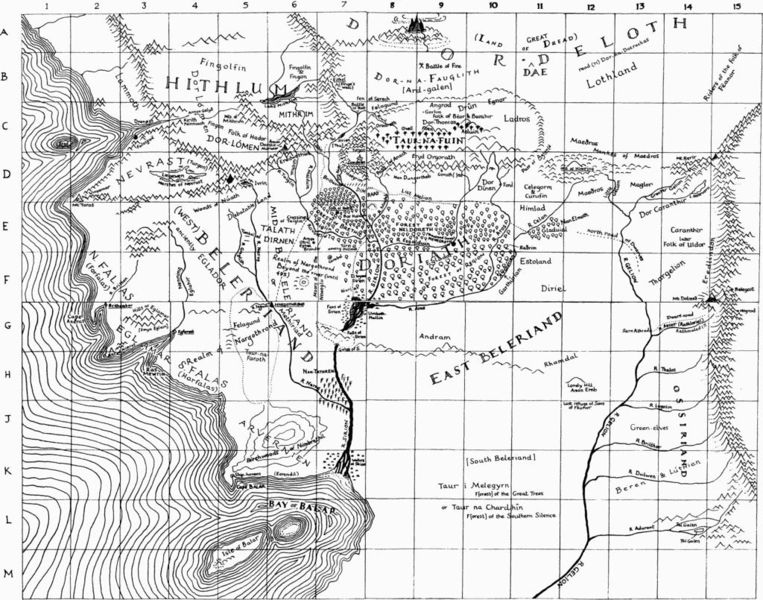 Map of Middle-earth before the destruction of Beleriand and the end of the First Age