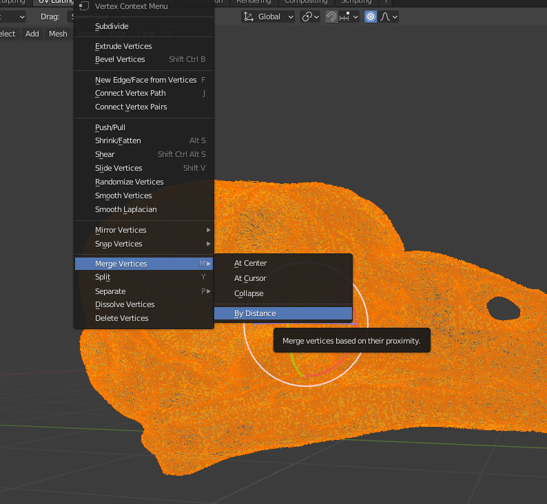 location of the command and visual representation of the denseness of my mesh.