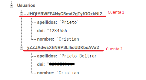 Aqui una foto de como estan los datos en FireBase