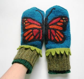 Butterfly felted on mittens