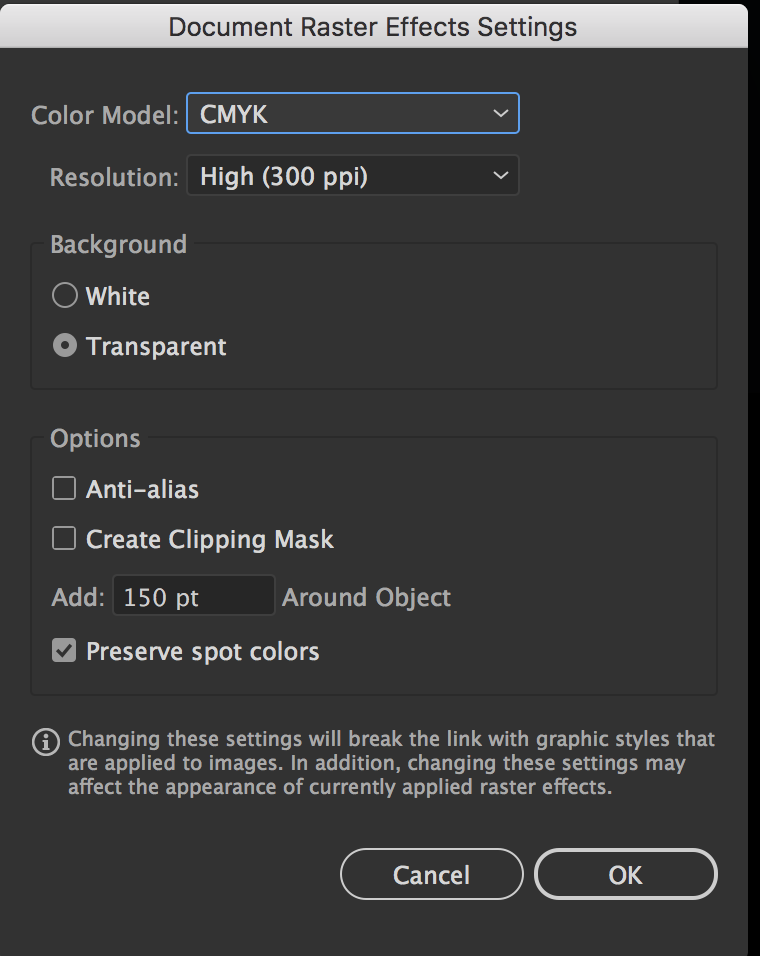 Document Raster Effects Settings