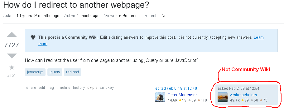 A question with post notice that it's a community wiki when it's not