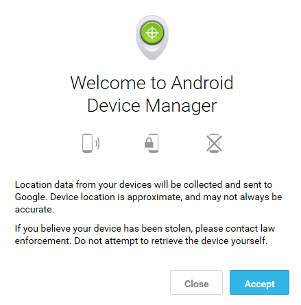 Android Device Manager opening screen