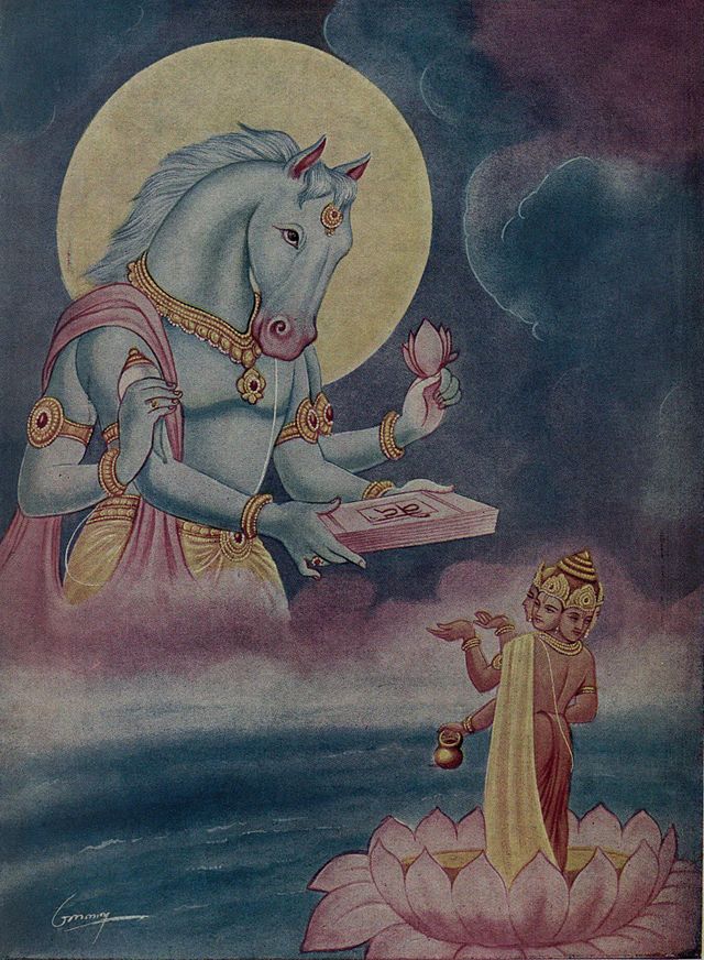 Sri Hayagriva restores the Vedas to Brahma