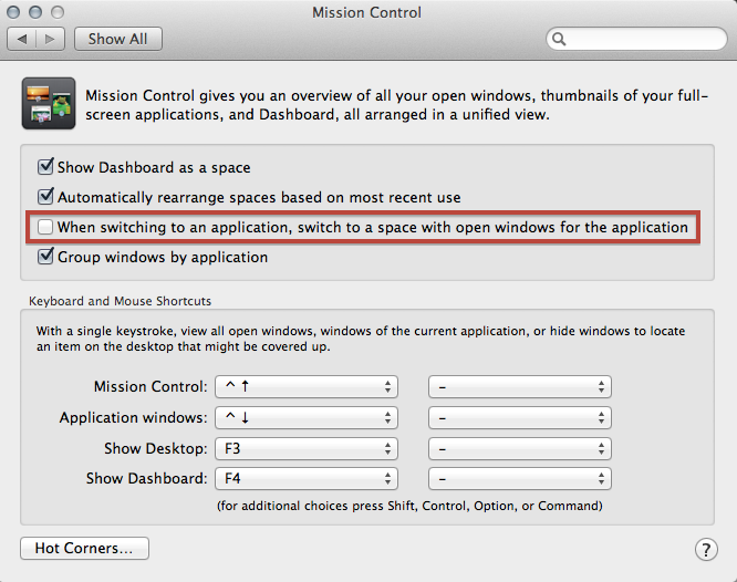 Mission Control Preferences